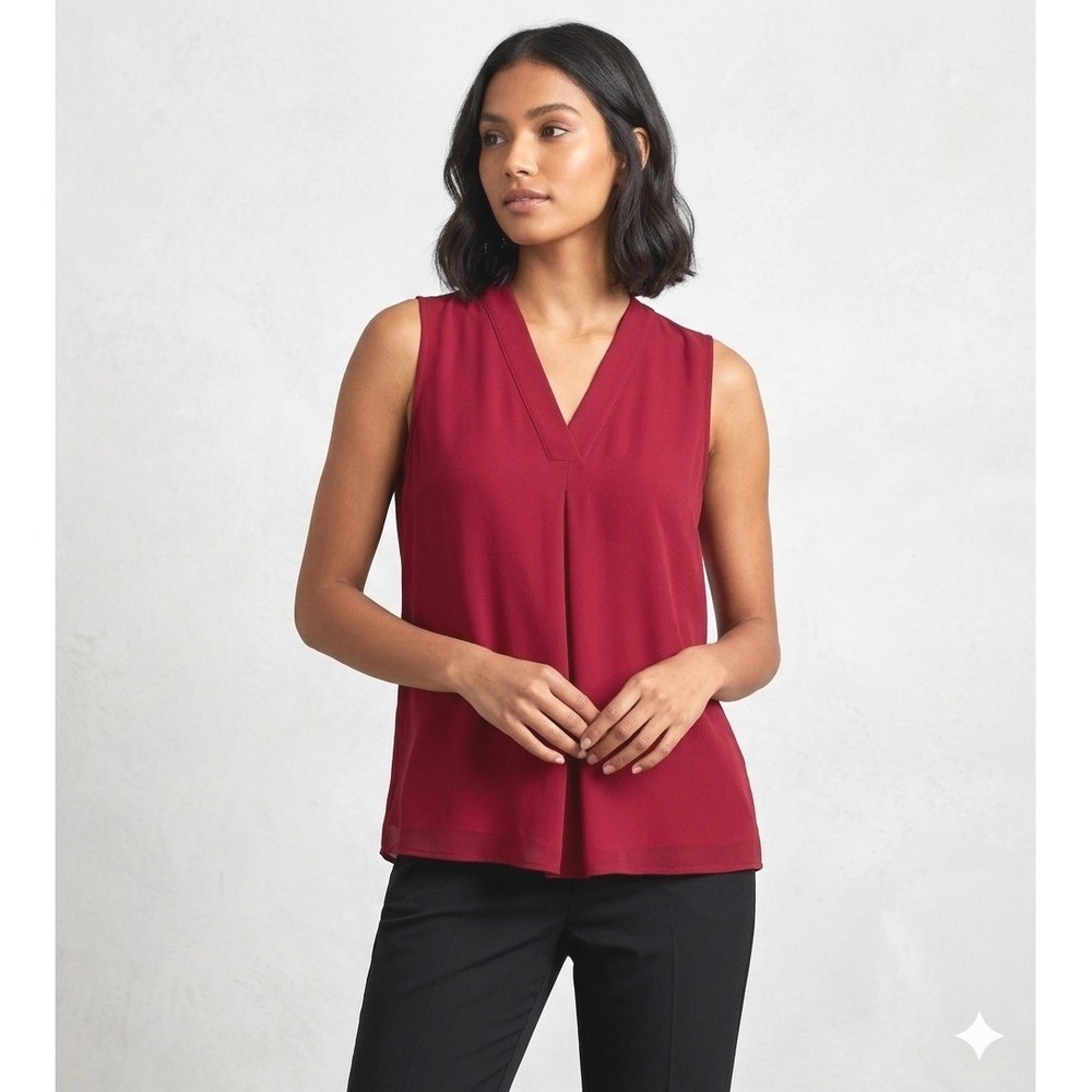 Violet + Claire Red Sleeveless Blouse Top V Neck Career‎ Casual Women's Size S